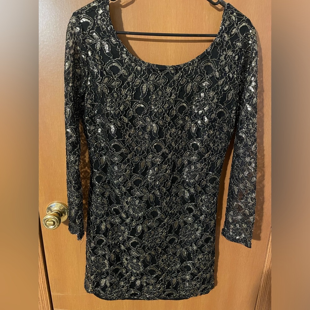 Liberty Love Black and Silver Lace Overlay Medium Dress